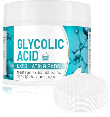 Glycolic Acid Pads 30%, Exfoliates Surface Skin and Reduces Fine Lines and Wrinkles, 50Pads