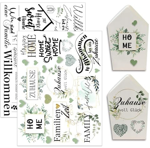 Hongma Rub On Sticker 19 x 14 cm grande formato famiglia foglie di eucalipto trasferimenti 2 pezzi frasi per Raysin per mobili Keraflott, vetro, legno, decorazione fai da te, Rubons