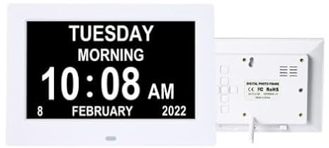 Konesky 7 Zoll Digitale Kalender, Seniorenuhr und Digitale Uhr, Elektronischer Wandkalender, Wecker Kalender für Senioren & Demenzkranke (z.B. Alzheimer) mit 12 Individuelle Alarmerinnerungen (Weiß)