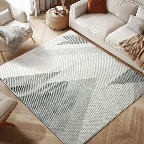 ASIinnsy Teppich Wohnzimmer Schlafzimmer Kurzflor Modern Großer Rutschfest Weich Abstrakt Esszimmer (Geometrisch Grau Weiß, 80 x 120 cm)