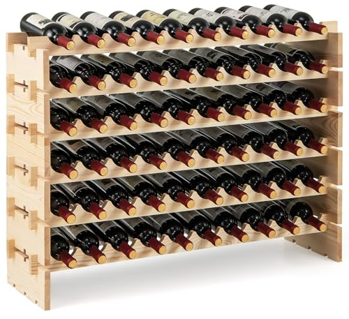 COSTWAY Vinställ av trä, stapelbart, flaskställ för 60 flaskor, 6 nivåer, vinställ, träställ, flaskstativ för kök, matsal, bar, källare, 101 x 29 x 73 cm