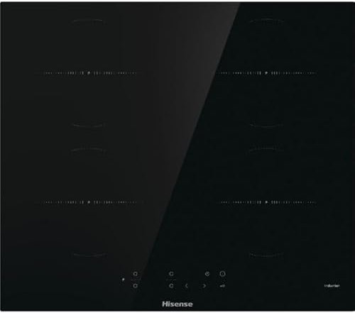Hisense HIA64UK Piano cottura a induzione, Vetroceramica, 4 zone di cottura, Funzione Power Boost, Timer di cottura, Nero, 595 × 60 × 520 mm