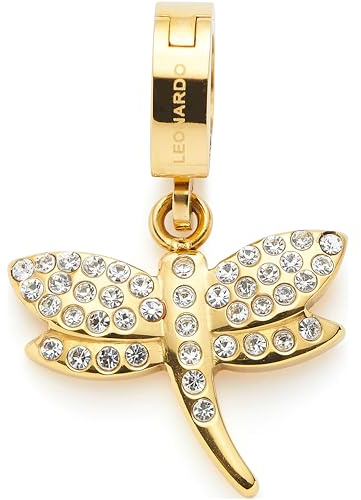 JEWELS BY LEONARDO Anhänger Clip & Mix Elisabeth • Ketten-Anhänger aus goldfarbenem Edelstahl • stilisierte Libelle ist mit Pavé-Besatz • Schmuck Geschenk für Frauen • 024964