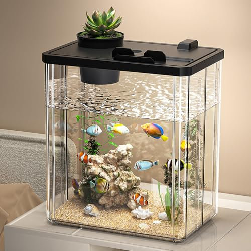 Cachpib Aquarium Komplett Set, Fischtank Aquarium mit LED-Beleuchtung und Pumpe, Mini Desktop Aquarium, Acryl Aquarium Starter Kit Fisch Tank Kit für Haus Büro Tischdekoration