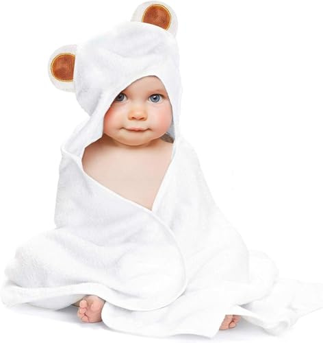 UOCAI Asciugamano da bagno con cappuccio, morbido e caldo, in fibra di bambù, asciugamano con cappuccio, per neonati e bambini piccoli, 90 x 90 cm