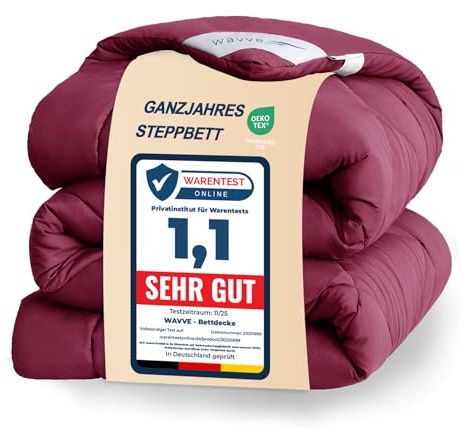 WAVVE Bettdecke 135x200 cm Ganzjahresdecke 4 Jahreszeiten, Steppdecke 300gsm Mikrofaser 135x200cm, Super Weiche Zudecke Schlafdecke Atmungsaktive 135 x 200, Rot