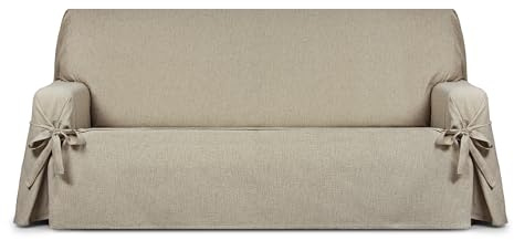 Eysa Genna Funda de sofá 2 plazas con Lazos Antimanchas, para sofás de 140cm a 180 cm orientativamente (Unos 120 cm de sentada), Beige.
