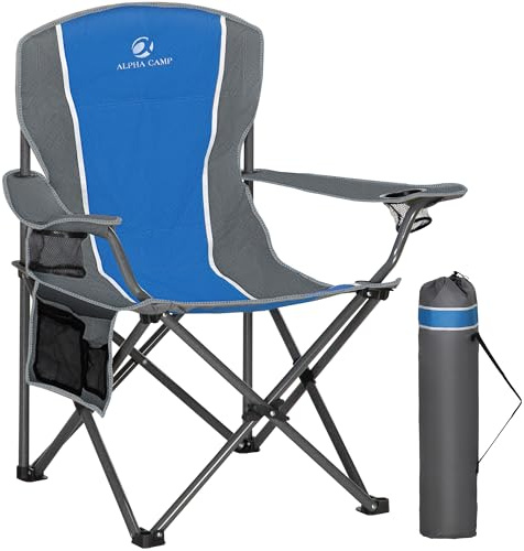 ALPHA CAMP Camping Chairs for Adults Folding Camping Chair with Cup Holder & Side Pocket Heavy Duty Camping Chair with High Back Up to 160kg, Foldable And Portable, Blue