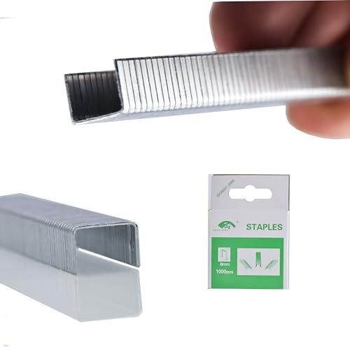 Rosfix Grapas tipo M – 8 mm de longitud, 1,2 mm de grosor, 10 mm de ancho | 1000 unidades | Grapas metálicas profesionales para madera, textiles, láminas | Accesorios de grapas