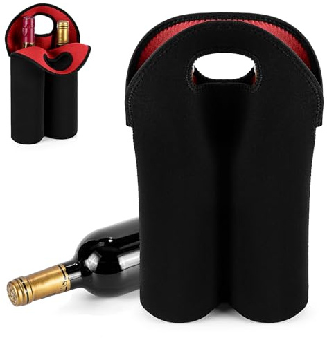 Playexen Sac à Bouteilles pour 2 Bouteilles Range Sac à Vin en Néoprène avec Séparateurs et Poignée Sac de Rangement Réutilisable Porte Bouteilles pour Vin Champagne Boissons 37 x 25 x 12 cm Rouge