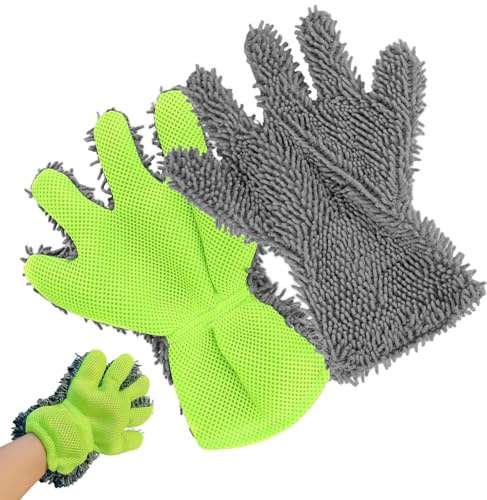YIHAOH 2 Pezzi Guanto Lavaggio Auto, Guanto Microfibra Auto, Guanti per Lavaggio, Guantos Double Face, Morbidi Guanti per Lavaggio a 5 Dita, per Pulizia, Motociclette
