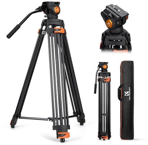 K&F CONCEPT Treppiede Video 202cm, Treppiede Fotocamera in Alluminio con Testa Fluida, Cavalletto Fotografico con Piastra a Sgancio Rapido, Compatibile con Viedocamera/DSLR Canon Nikon Sony, Max 8kg