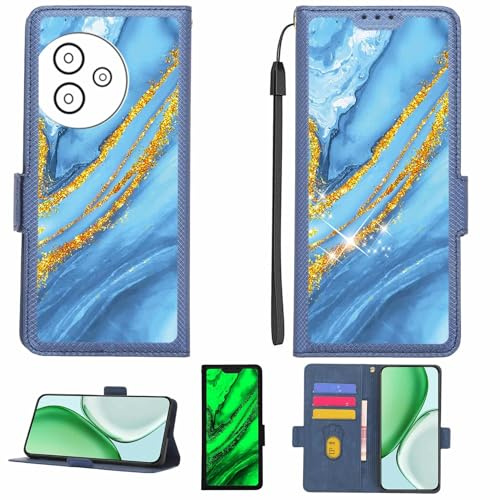 Aroepurt fodral kompatibelt med Cricket Sn333C telefonfodral flipskydd [med härdat glas skärmskydd] [RFID-blockering] [Guldglitter + lysande] LPT-LDL