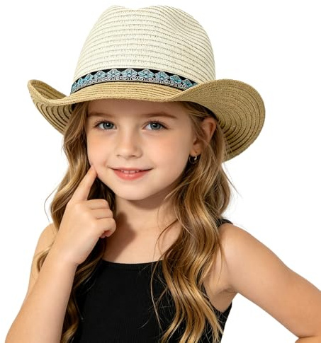 FakeFace Chapeau de Cowboy en Paille pour Enfant Chapeau Western Anti-UV pour Garçon et Fille pour Plage Vacances