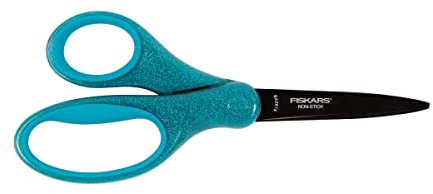 Fiskars Schülerschere, Ab 10 Jahren, Länge: 17 cm, Für Rechts- und Linkshänder, Rostfreie Stahl-Klinge/Kunststoff-Griffe, Blau, Glitter, 1023917