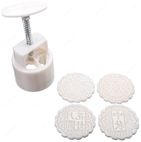 M.V. Trading NS1185 Mooncake Mould Moon Cake Decoration Mold Cookies Stamp with 4 Different Designs, 2.5 Inches