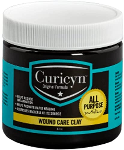 Curicyn Animal Wound Care Clay 3.2oz. - Vet-Approved Natural Skin Ointment For Dog, Cat, Horse, and Other Livestock - Bentonite Clay with Aloe Treatment - Gentle No Sting Fast-Acting Formula