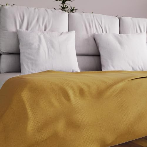 Soleil d'ocre, Adele, Colcha, Manta para sofá, Algodón, Amarillo, 180 x 220 cm