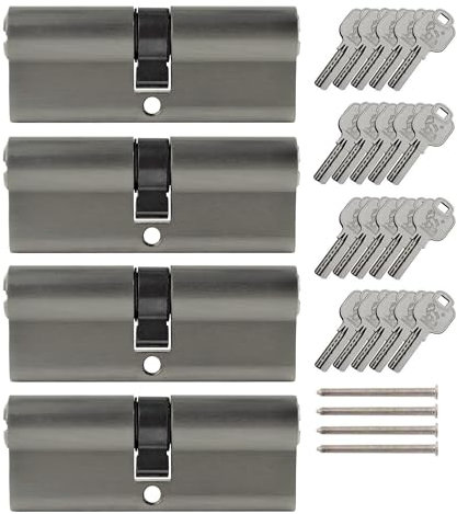 Löwen Sicherheit 4x Profilzylinder 90 mm 45/45 gleichschließend Not- und Gefahrenfunktion inkl. 20 Wendeschlüssel Metallic Silber Grau