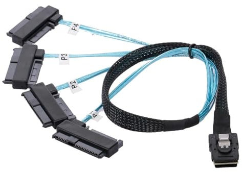 NFHK Internal 36 Pin Mini SAS SFF-8087 Host to 4 SFF-8482 Target SAS Hard Disk and IDE Power Cable 50cm