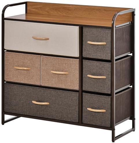 HOMCOM Chest of Drawers with 7 Foldable Drawers, 3-Tier Fabric Bedroom Dresser, Clothes Storage Unit for Bedroom, Living Room, Multi-Colored