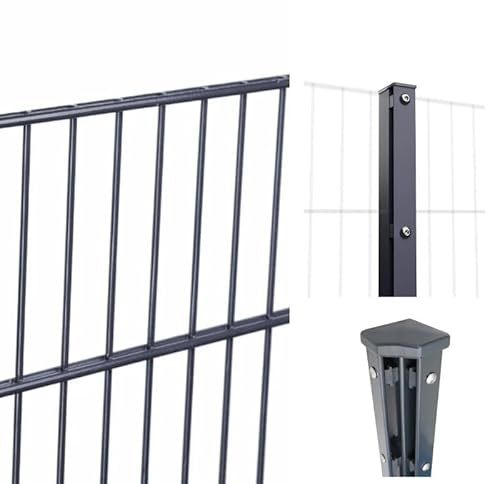 HORI Doppelstabmattenzaun Komplettset I je 200 cm Mattenzaun I Stabstärke 6/5/6 I Anthrazit, Grau RAL 7016 I Inkl. Lackstift I Höhe 163 cm I Länge 14 m I zum Einbetonieren
