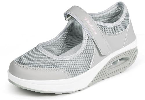Sandales Femme Mailles Chaussures de Fitness Baskets Mode Compensées Mary Janes pour Femme Espadrilles Chaussures de Sport Eté E-Gris EU 38