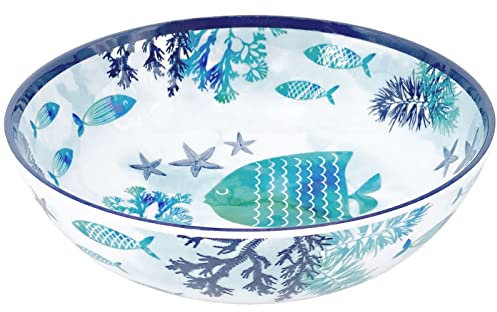 Les Jardins de la Comtesse MelARTmine – Plato hondo ideal de sopa o pasta – Melamina – Caribe – Ø 19 cm – Azul mar y pescado – Colección de vajilla cuasi-irrompible