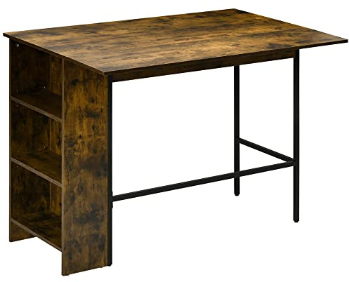 HOMCOM Bancone Bar Pieghevole in Stile Industriale con Scaffale a 3 Ripiani, Tavolo Alto in Legno e Acciaio 120x76x91.4cm