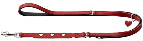 Hunter Verstellbare Hundeführleine Love, Farbe: rot/schwarz, weiches Rindnappaleder, 3-fache Verstellmöglichkeit, eingenähte Herzen, hochwertig verarbeitet, Made in Germany, Größe 13/200