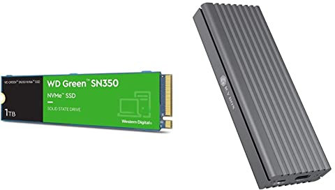 WD Green™ SN350 NVMe SSD Festplatte 1 TB, M.2 2280 & ICY Box SSD M.2 NVMe Gehäuse, USB 3.1 (Gen2, 10 Gbit/s), Kühlsystem, USB-C, USB-A, PCIe M-Key, Aluminium, grau