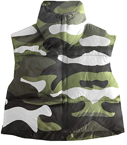 Shiyifa Women's Fashion High Neck Zipper Cropped Puffer Vest Jacket Coat(Camo,XXL)