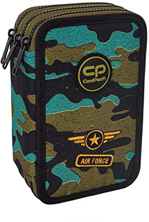 Goldkids Federtasche 3-fache Federmappe AIR Force Federmäppchen 46-teilig gefüllte Schüleretui Stifte und Pinsel inkl. Aufgabenheft Federbox Etui Stiftetasche Schlamper-Etui Schul-Etui