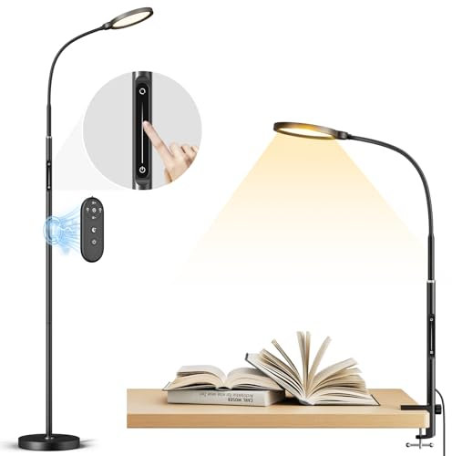 anyts LED Stehlampe Dimmbar Stehlampe Wohnzimmer Stehleuchte mit Schreibtischklemme- 3 Verwendungen als schreibtischlampe/stehlampe/klemmbar architektenlampe