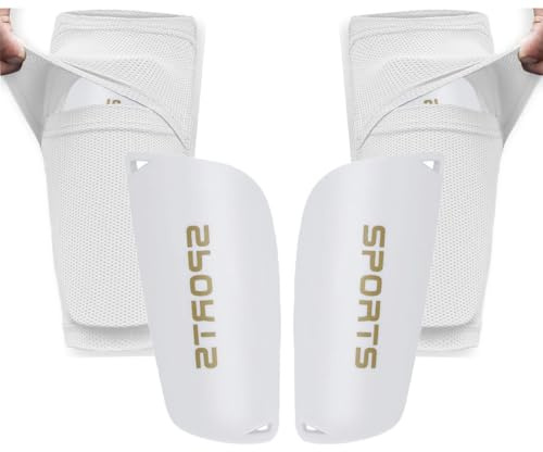Soccer Shin Guards for Kid Youth Teen Adult - Shin Guards Sleeves with Inserted Pocket Cushion Protection Reduce Shocks and Injuries for TeamSports (White, Small)