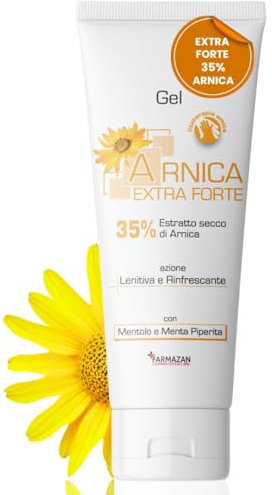 Farmazan Gel Arnica EXTRA FORTE 100 ml – ad Alta Concentrazione di Estratto di Arnica (35%) – Indicata per Massaggi Muscolari e Articolari – Azione Rinfrescante con Mentolo e Olio di Menta Piperita