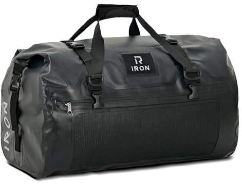 IRON JIA'S Borsa Impermeabile Moto Borsa Sella Moto Borsa Posteriore Moto Borsa da Viaggio con Chiusura a Rotolo Tracolla Adatto per Moto Campeggio Sport Acquatici Nero-30L