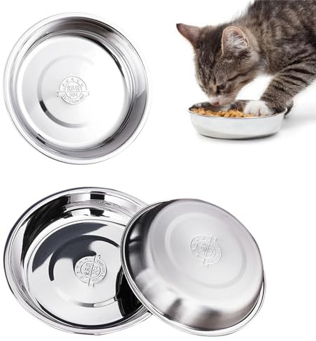 Stainless Steel Cat Bowls, 3 Pcs 6.2 Inch Replacement Basic Small Dog Bowl, Cat Food Bowls Whisker Shallow Food Metal Dish (6.2Inch)