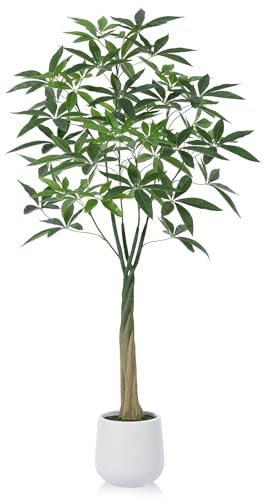 CROSOFMI Künstliche Pflanzen Groß 150 cm Kunstpflanzen Geldbaum Zimmerpflanze Wie Echt im Topf Plastik Fake Plant Deko für Wohnzimmer Balkon (1 Pack)