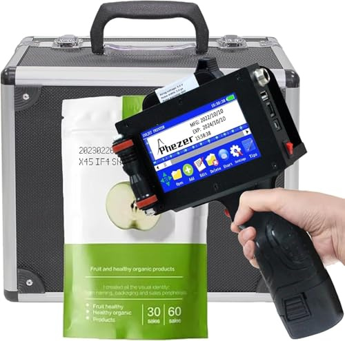 Phezer P16-1 Imprimante à Jet d'encre Portable, Hauteur d'impression 2,5 cm avec Cartouche d'encre à solvant de 72 ML, Machine de Codage Intelligente Portable pour Date d'expiration/Heure/Code-Barres