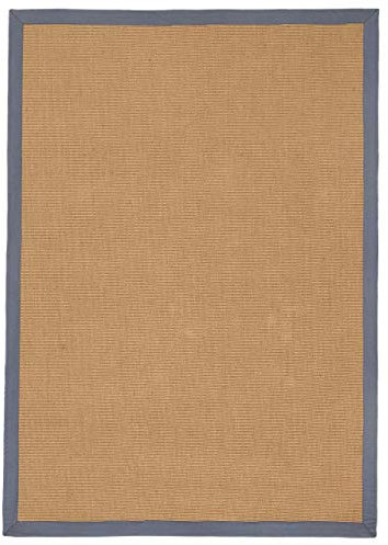 carpetfine Sisalteppich Naturfarbe 240x340 cm handgewebt mit Bordüre aus Baumwolle in Grau | Moderner Rutschfester Flachgewebeteppich Uni aus Naturfasern für Wohnzimmer, Schlafzimmer