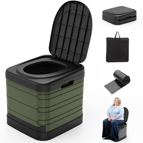 CAMPERFECT XXL tragbare Toilette für Erwachsene, verbesserte Camping-Toiletten, zusammenklappbare Toilette, extra groß, 42,4 cm hoch, Porta-Töpfchen für Camping, Outdoor-Aktivitäten und Reisen, 47 x