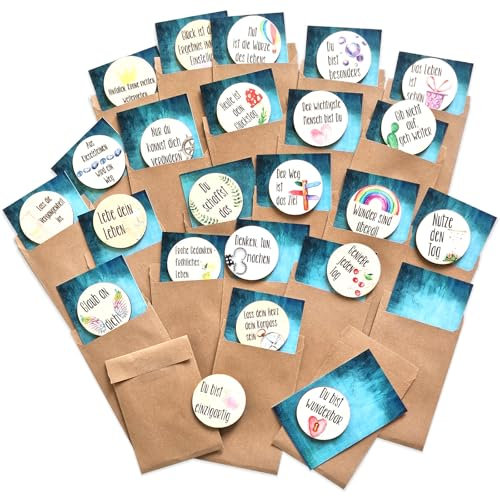 Logbuch-Verlag 24 Glücksbringer Mutmacher mit 24 Karten und 24 Papiertüten 6,3 x 9,3 cm Geschenke Freunde