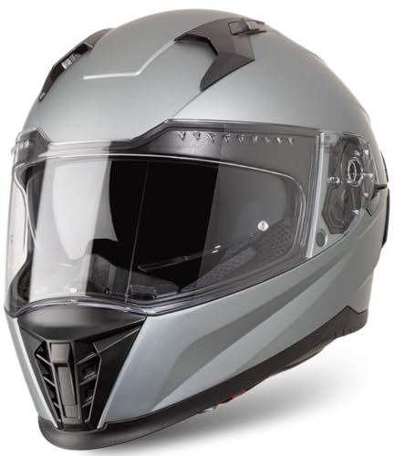 VINZ Perez Integralhelm mit Sonnenblende | Motorradhelm Full-Face Helme | Motorrad Helm Vollvisierhelm Mopedhelm ECE 22.06 | für Damen & Herren | In Gr. XS-XXL - Metallic Grey