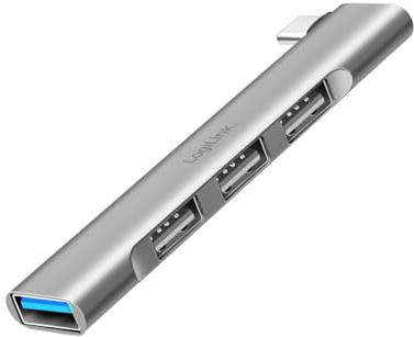 LogiLink UA0437 – Ultraslim USB-hubb med 4 portar (anslutning USB-C) av aluminium med upp till 18 W, portar: 1 x USB 3.0 typ A, 3 x USB 2.0 typ-A