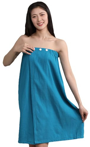 Jamron Donna Cotone Asciugamano Waffle da Bagno Abbottonato Kilt da Sauna da Spa Spiaggia SN0706286 Turchese