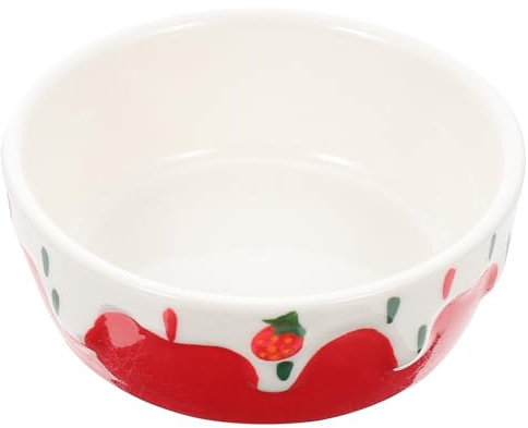 VALICLUD Ceramic Hamster Food Bowl Heavy Anti-Tip Bunny Feeder Pet Dish Strawberry Design for Guinea Pig and Small Rodents Bathroom and Toilet Use