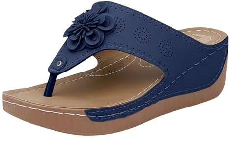 Generisch Sandalias de plataforma para mujer, ligeras, con tacón de cuña, separadores de dedos, antideslizantes, cómodas, chanclas para caminar con cama suave, zapatos de playa, deslizantes, azul
