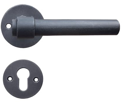 Gedotec Rosette Door Fitting Antique Black Wrought Iron Door Handle for Internal Doors - Milan | PZ - Cylinder | Hand-Forged Cast Iron Door Handle | 1 Room Door Set with Mounting Material