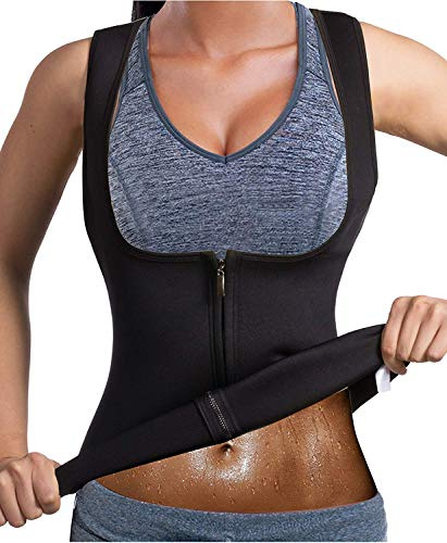 Bingrong Chaleco Neopreno Sauna Mujer Fajas Reductoras Mujer Compresion Sudoración para Deporte Fitness (Negro, 2XL)